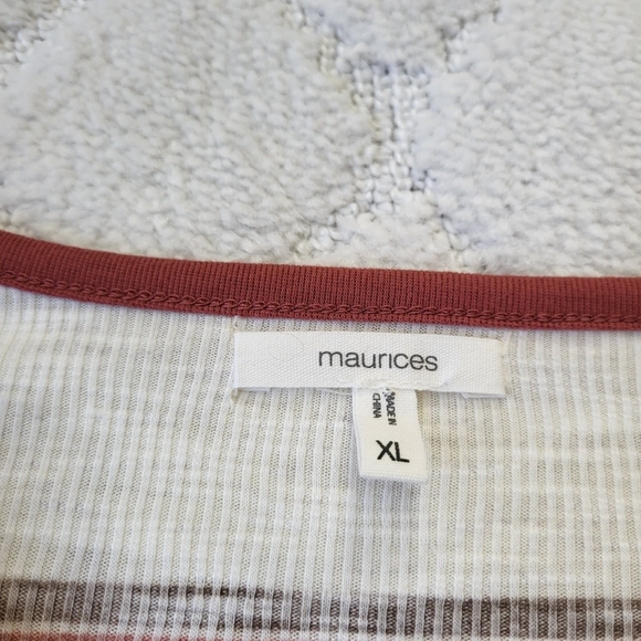 white and burgundy/pink tones striped long sleeve heartland henley shirt - Picture 5 of 5